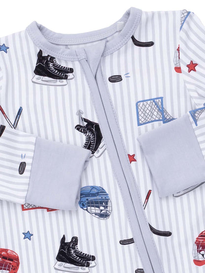 2-Way Zip Romper, Hockey Stripe