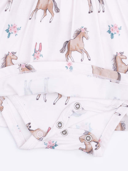Long Sleeve Ruffle Bodysuit Dress, I Love Horses