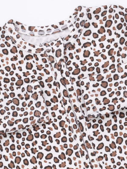 Ribbed 2-Way Ruffle Zip Footie, Leopard