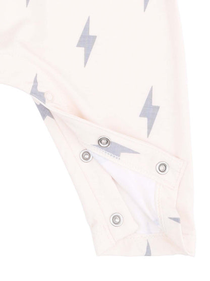 Long Sleeve Raglan Henley Romper, Lightning Bolts