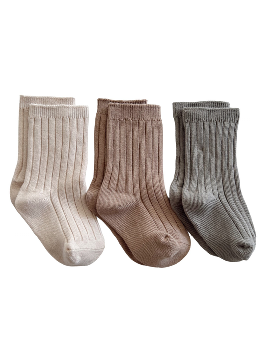 3-Pack Basic Ribbed Socks, Cream, Clay, Sage