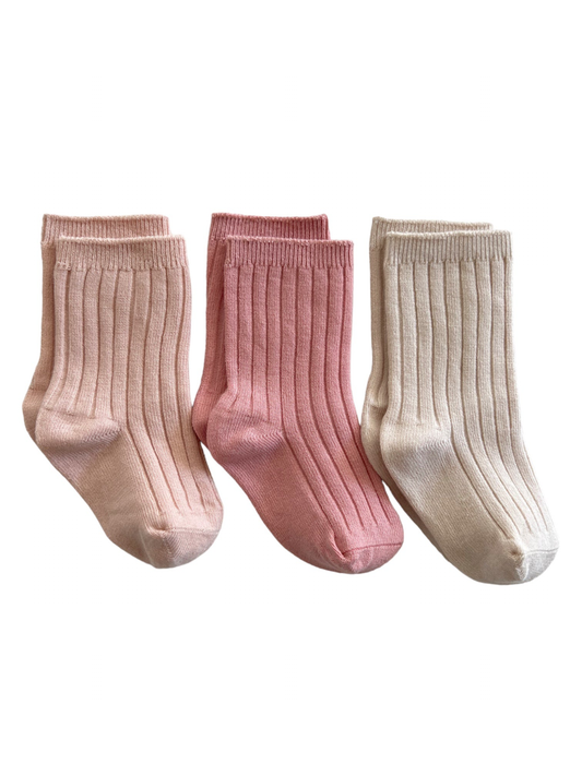 3-Pack Basic Ribbed Socks, Light Pink, Dark Pink, Cream