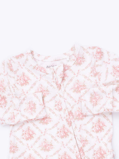 2-Way Zip Ruffle Footie, Rose Bow Lattice