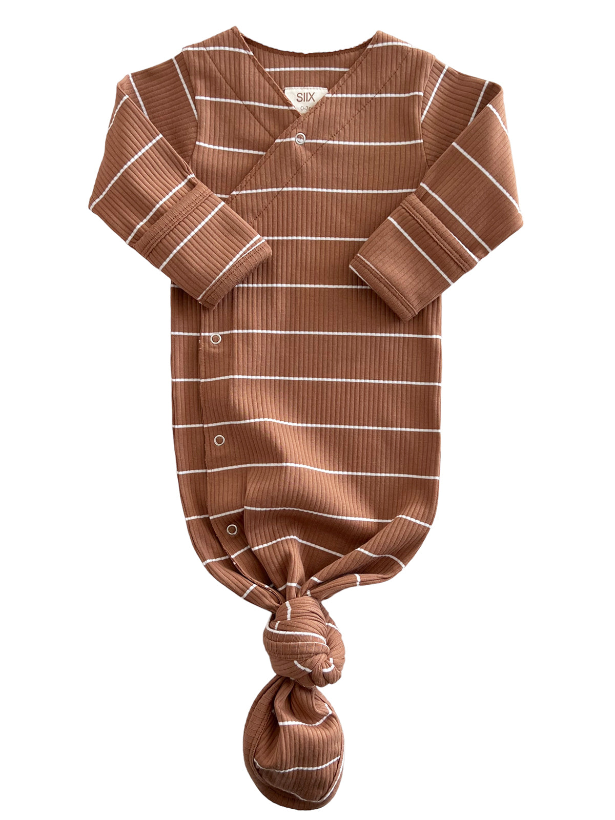 Saddle Stripe / Organic Ribbed Kimono Knot Gown