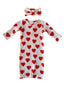 Organic Waffle Gown & Bow Set, Red Heart