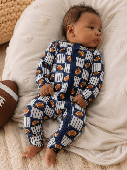 2-Way Zip Romper, Football Patchwork