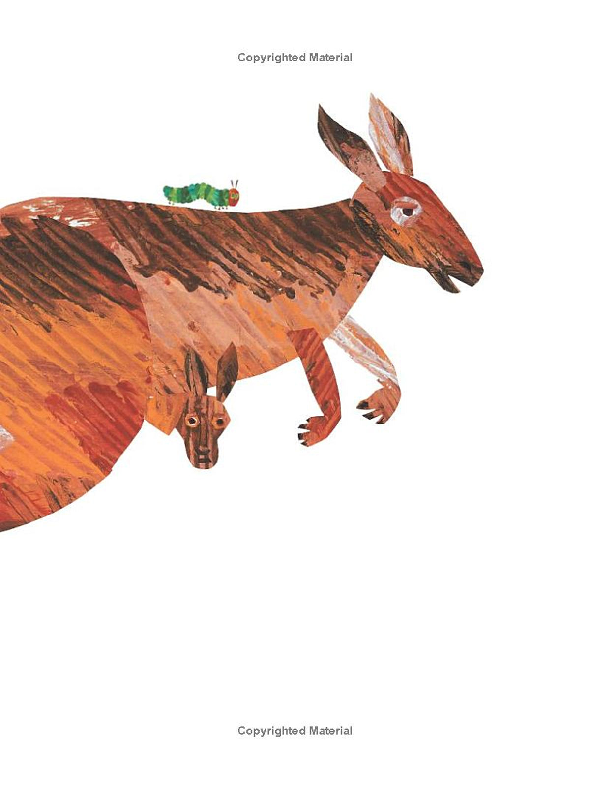 Collage of a caterpillar on a kangaroo, featuring vibrant colors and whimsical shapes.