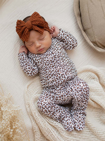 Ribbed 2-Way Ruffle Zip Footie, Leopard