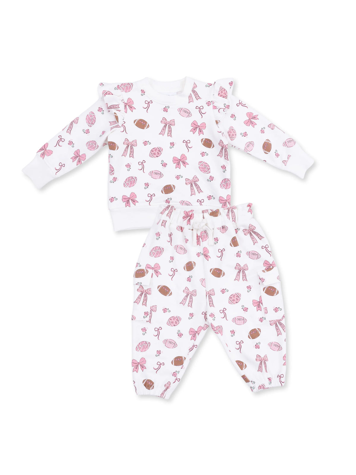 Ruffle Sweatshirt and Fashion Cargo Pants, Footballs and Bows