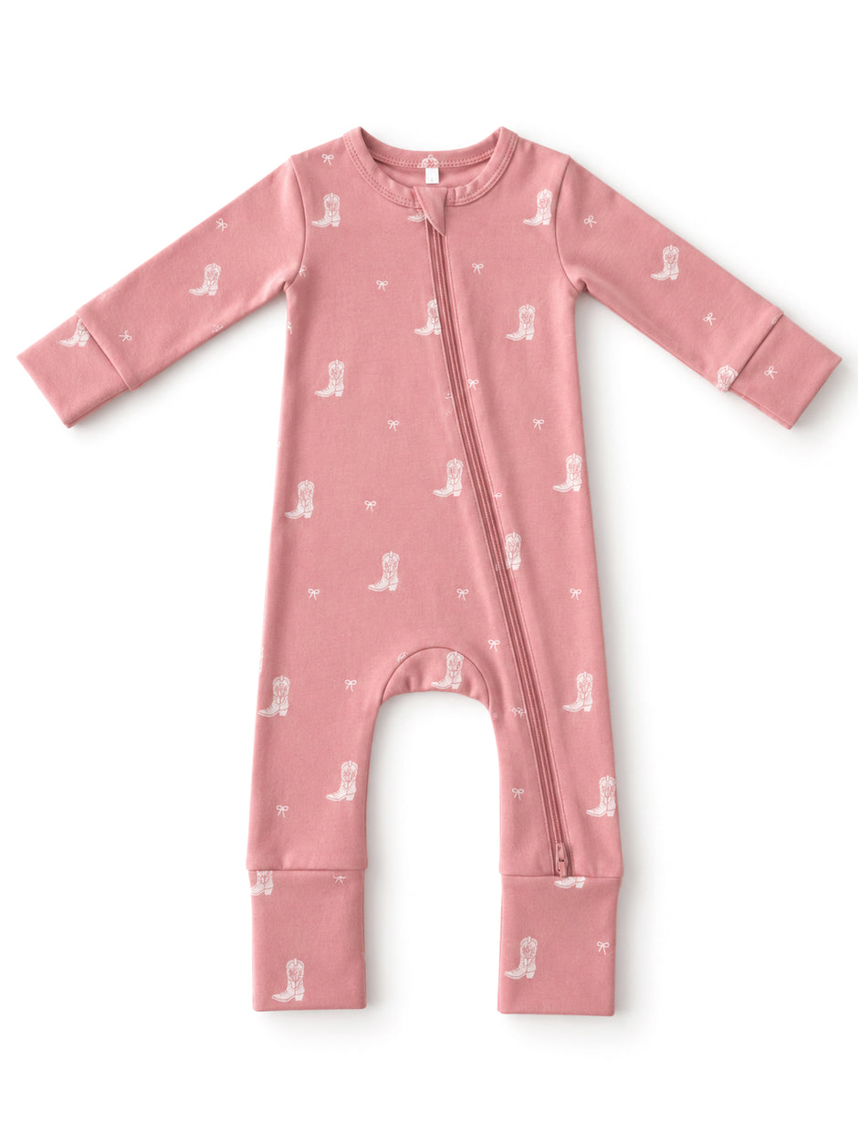Boots & Bows / Organic Cotton 2-Way Zip Romper