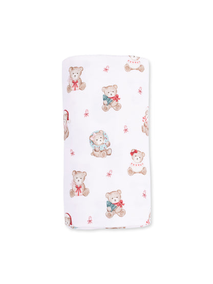 Stretch Swaddle, Christmas Teddy Bears Pink