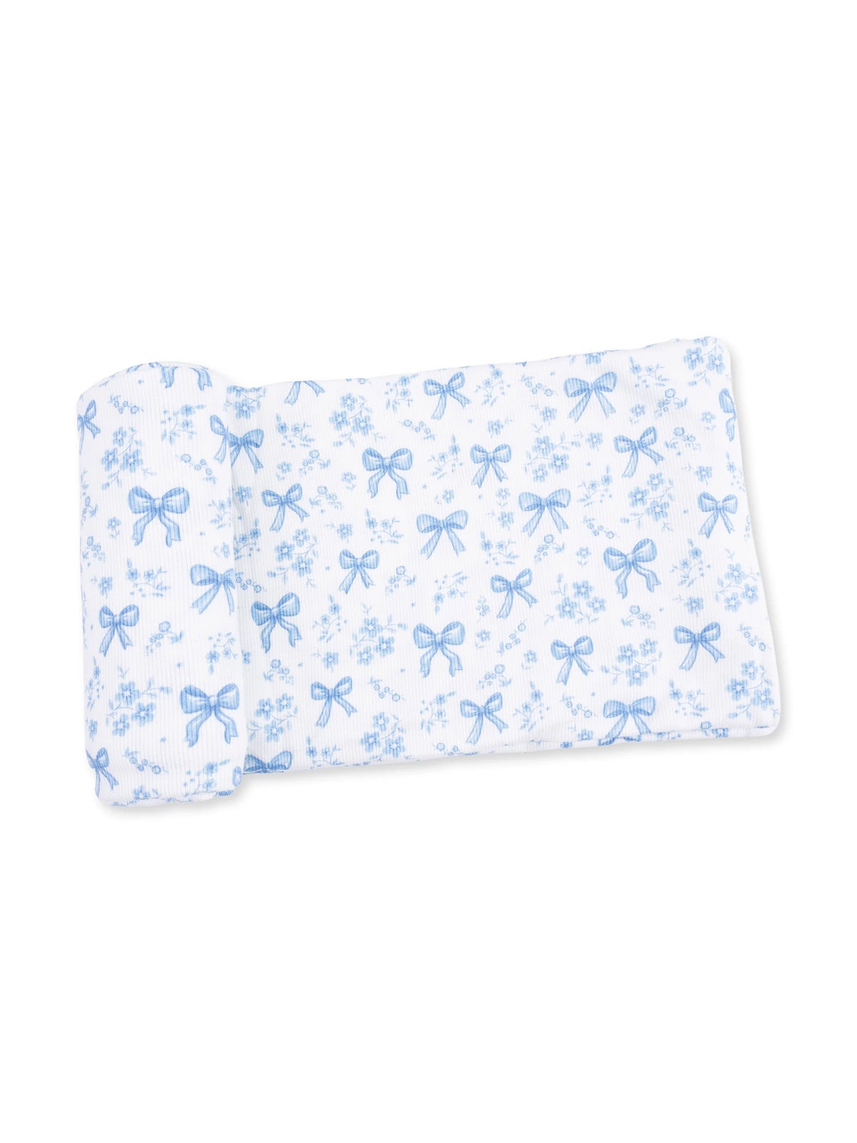 Ribbed Stretch Swaddle, Blue Bows and Flowers