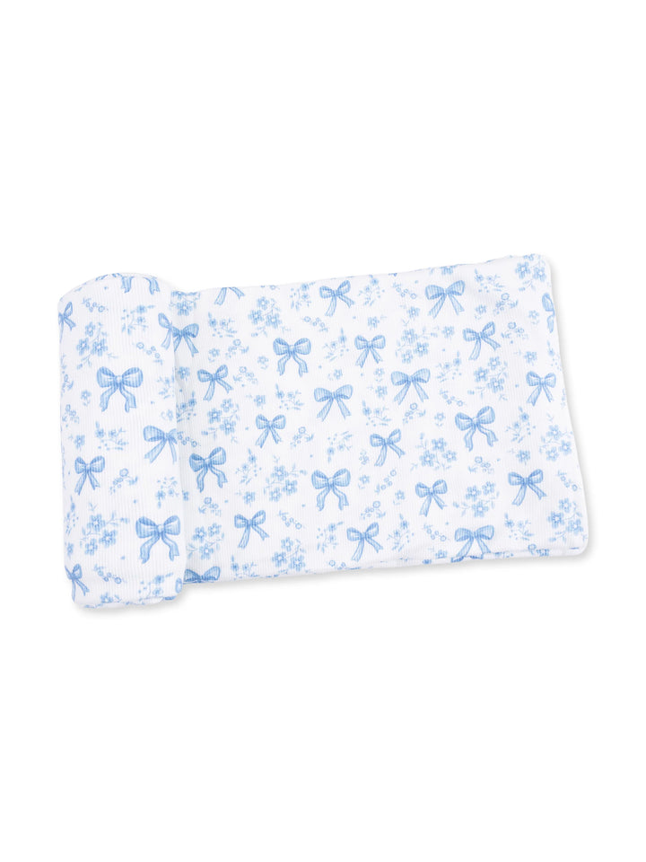 Ribbed Stretch Swaddle, Blue Bows and Flowers