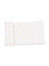 Patterned fabric featuring small pumpkins and floral designs on a white background.
