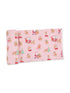 Pink fabric with festive Santa and reindeer illustrations against a snowy background. Perfect for holiday crafts.