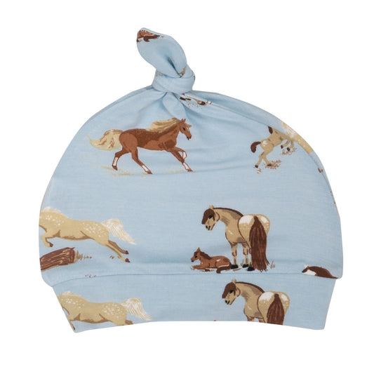 Knot Beanie, Horses Blue