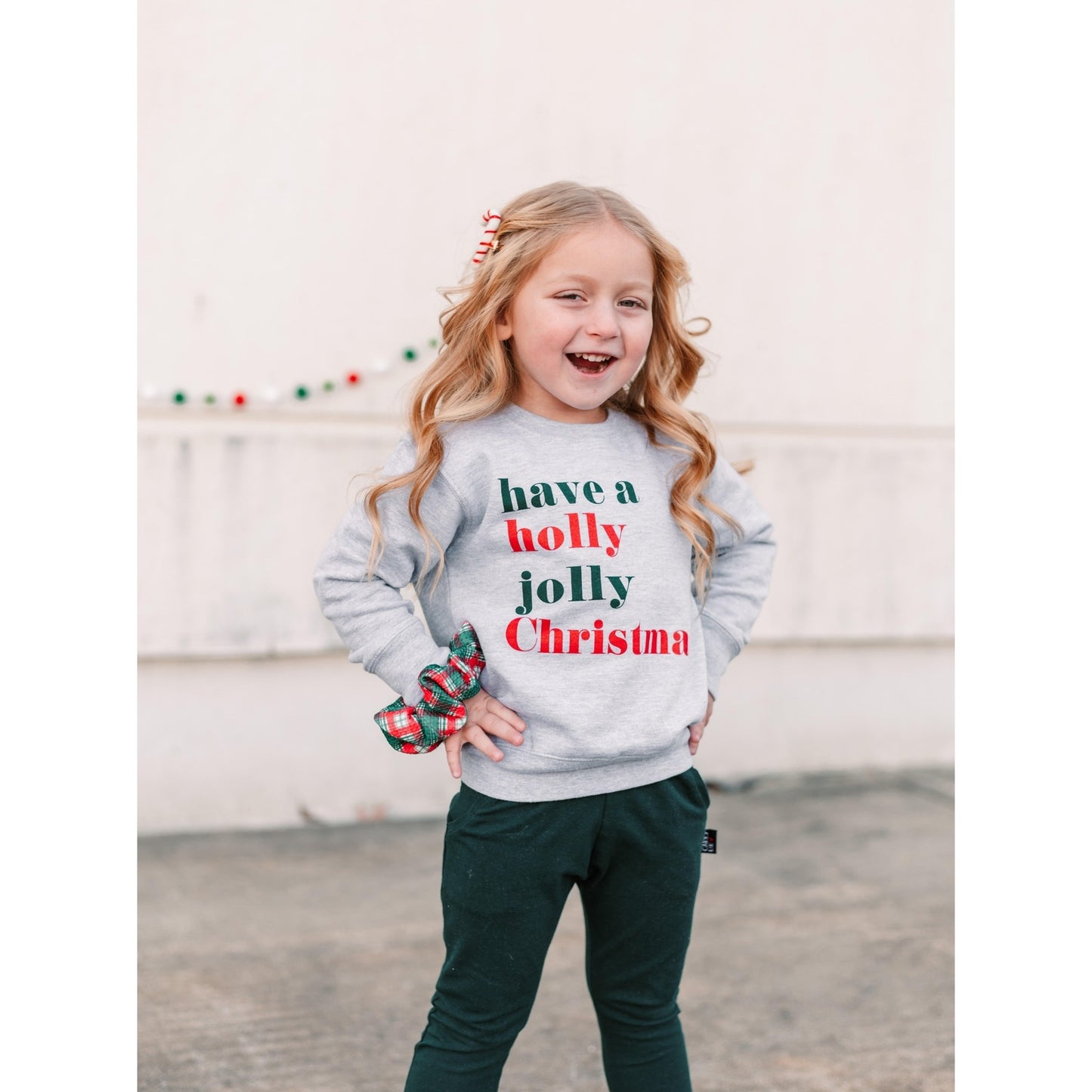 Holly Jolly Christmas Kid's Sweatshirt, Heather Grey