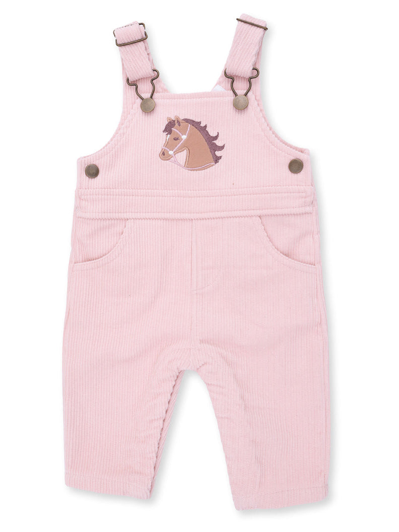 Corduroy Overalls, Veiled Pink Horse Appliqué