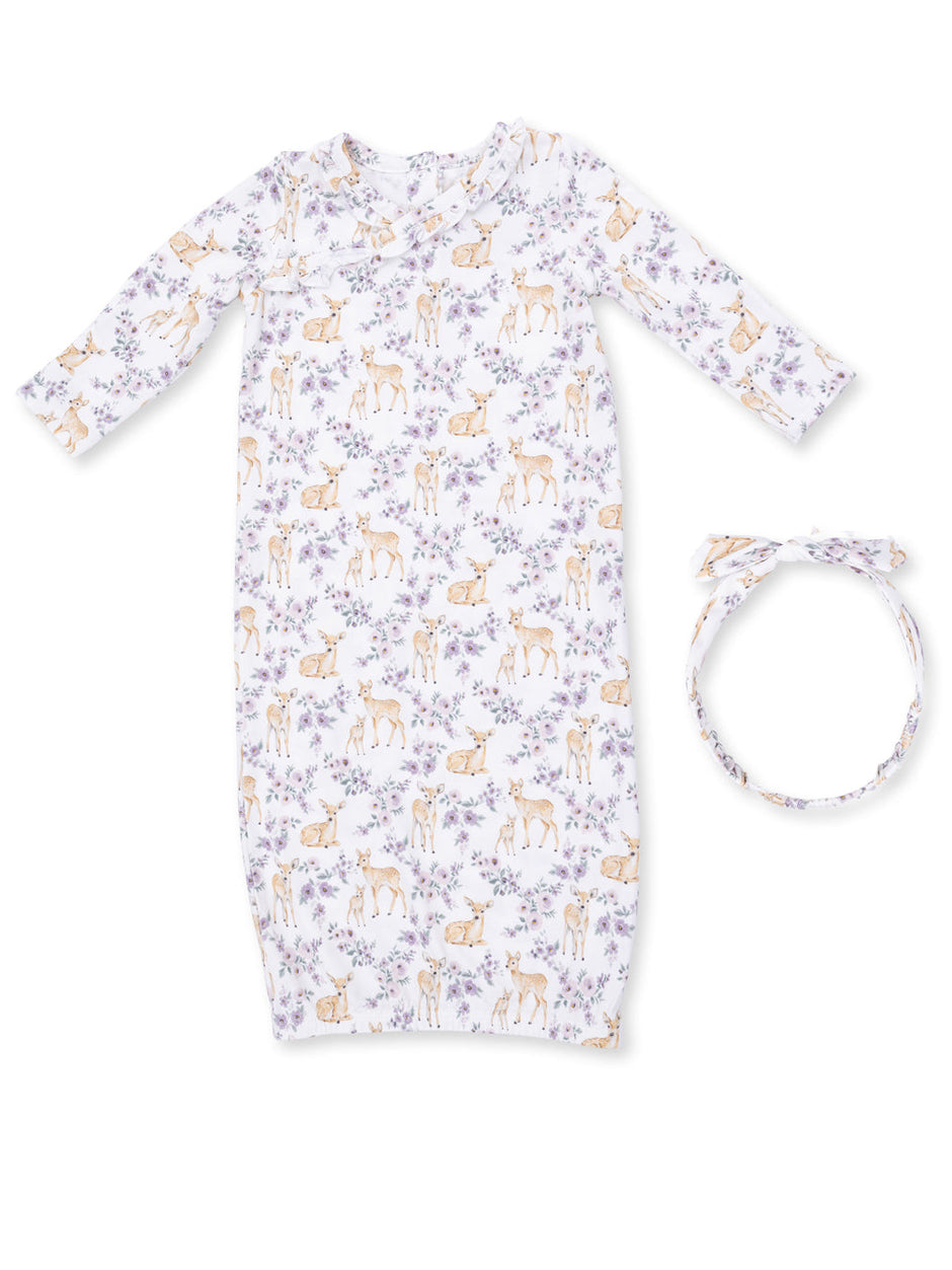 Kimono Gown & Headband Set, Floral Deer