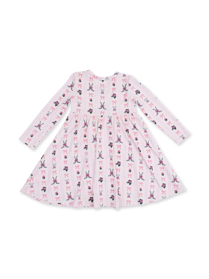 Long Sleeve Twirly Dress, Bowtiful Hockey Stripe