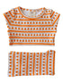 Pumpkin-patterned organic cotton children's outfit in orange and white stripes. Ideal for fall festivities.