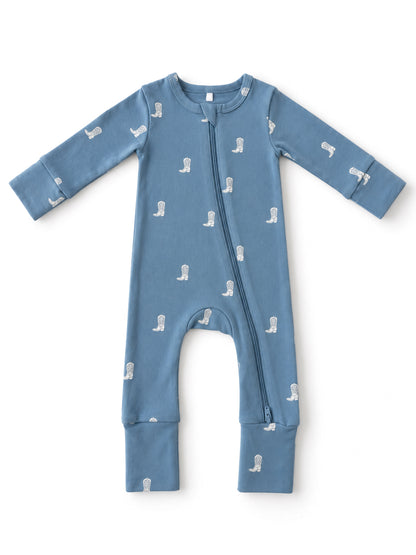 Cowboy Boots / Organic Cotton 2-Way Zip Romper