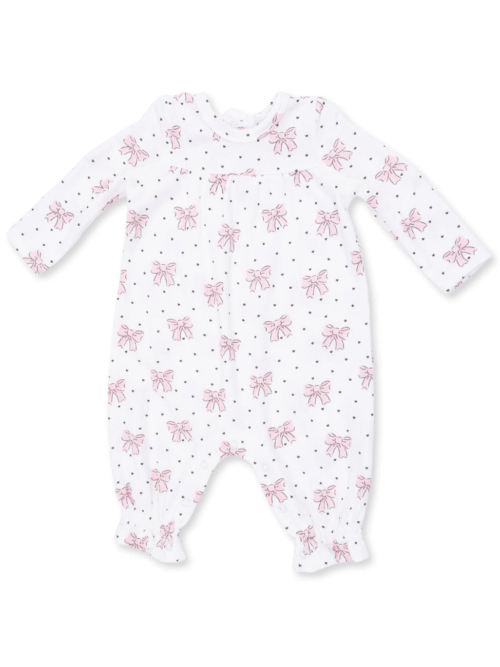 Ribbed Cuff Sleeve Romper, Bows and Hearts