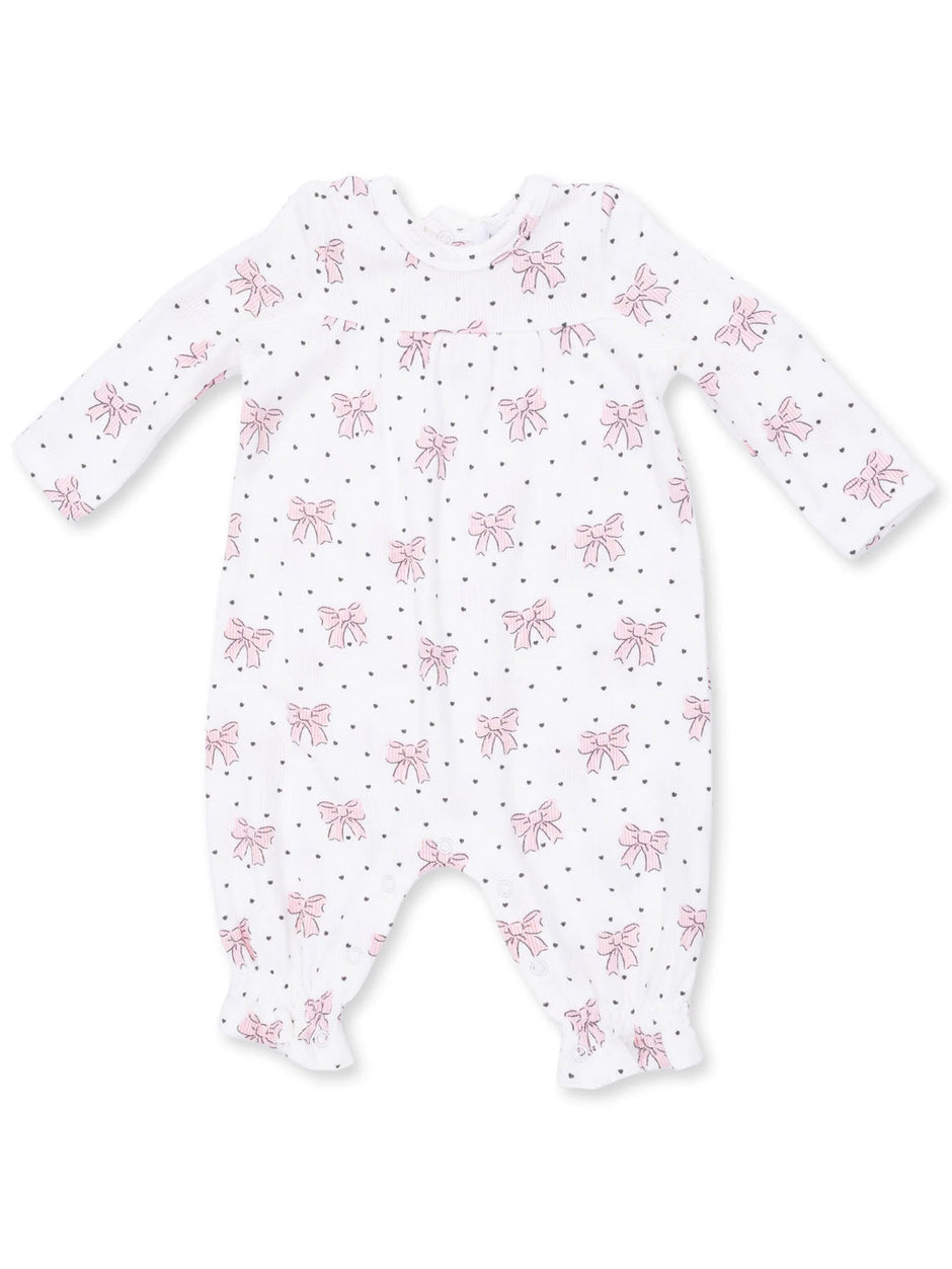 Ribbed Cuff Sleeve Romper, Bows and Hearts