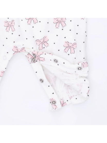 Ribbed Cuff Sleeve Romper, Bows and Hearts