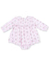 Pink floral infant dress with long sleeves and ruffled bottom, perfect for spring and summer occasions.