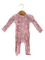 Organic Waffle Ruffle Zip Footie, Pink Christmas Trees