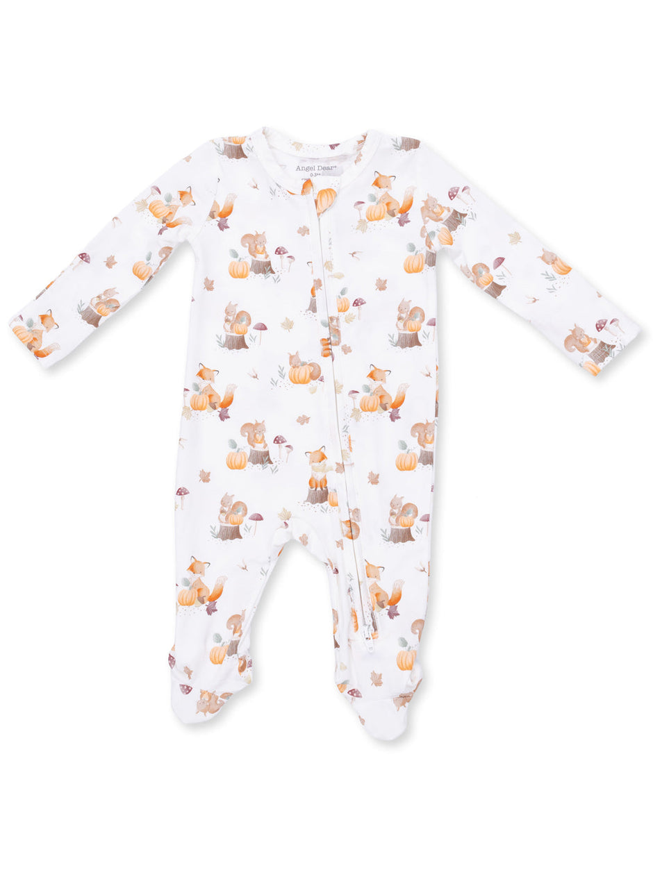 2-Way Zip Footie, Woodland Animals with Pumpkins