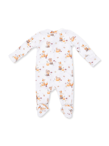 2-Way Zip Footie, Woodland Animals with Pumpkins