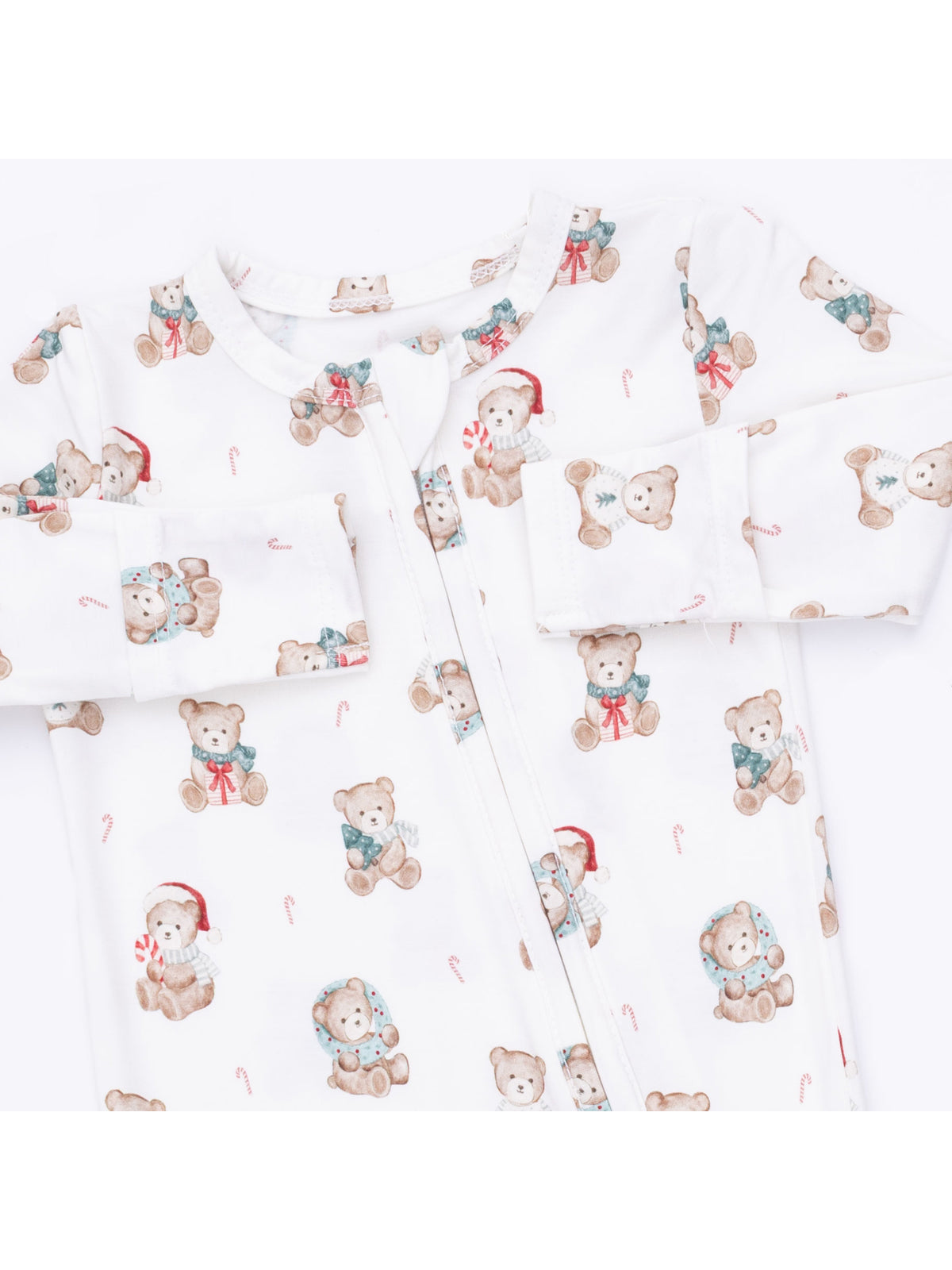 2-Way Zip Footie, Christmas Teddy Bears Uni
