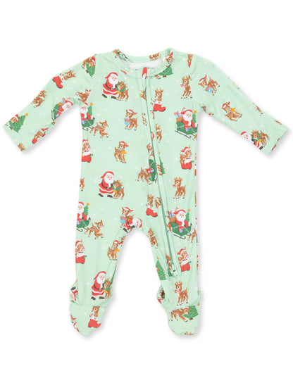 2-Way Zip Footie, Vintage Reindeer & Santa Uni