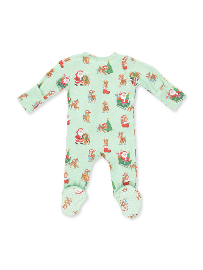 2-Way Zip Footie, Vintage Reindeer & Santa Uni