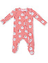 Red striped onesie featuring Santa faces, perfect for festive occasions and cozy wear.
