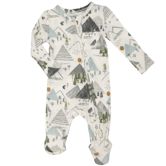 Thermal 2-Way Zip Footie, Mountains Grey