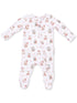 2-Way Zip Ruffle Footie, Christmas Teddy Bears Pink