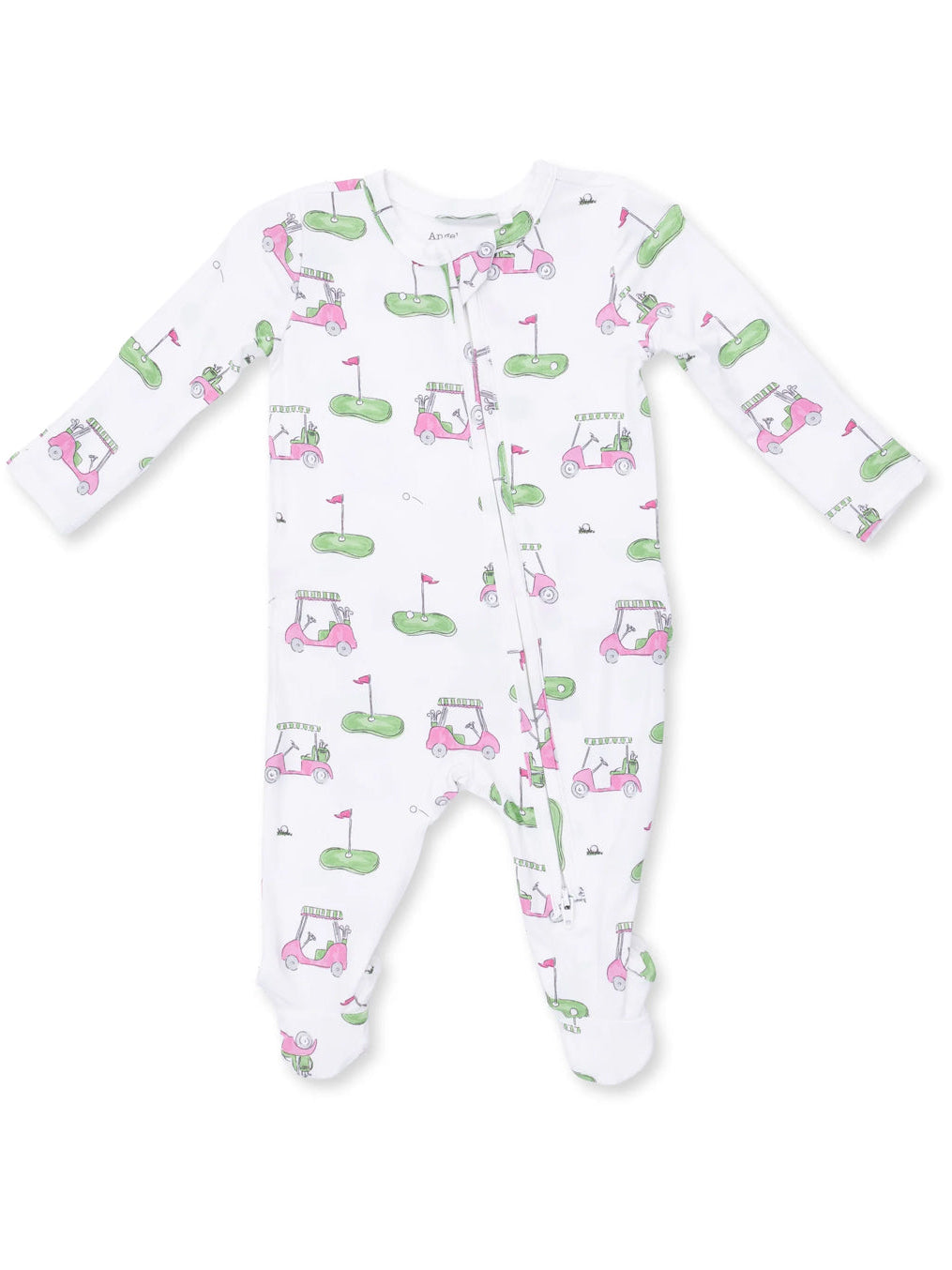 2-Way Zip Ruffle Footie, Golf Carts Pink