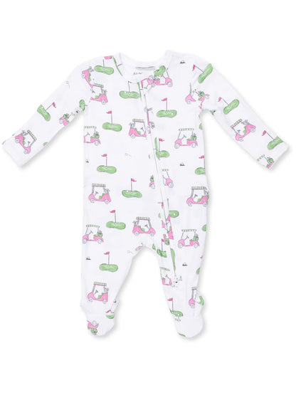 2-Way Zip Ruffle Footie, Golf Carts Pink