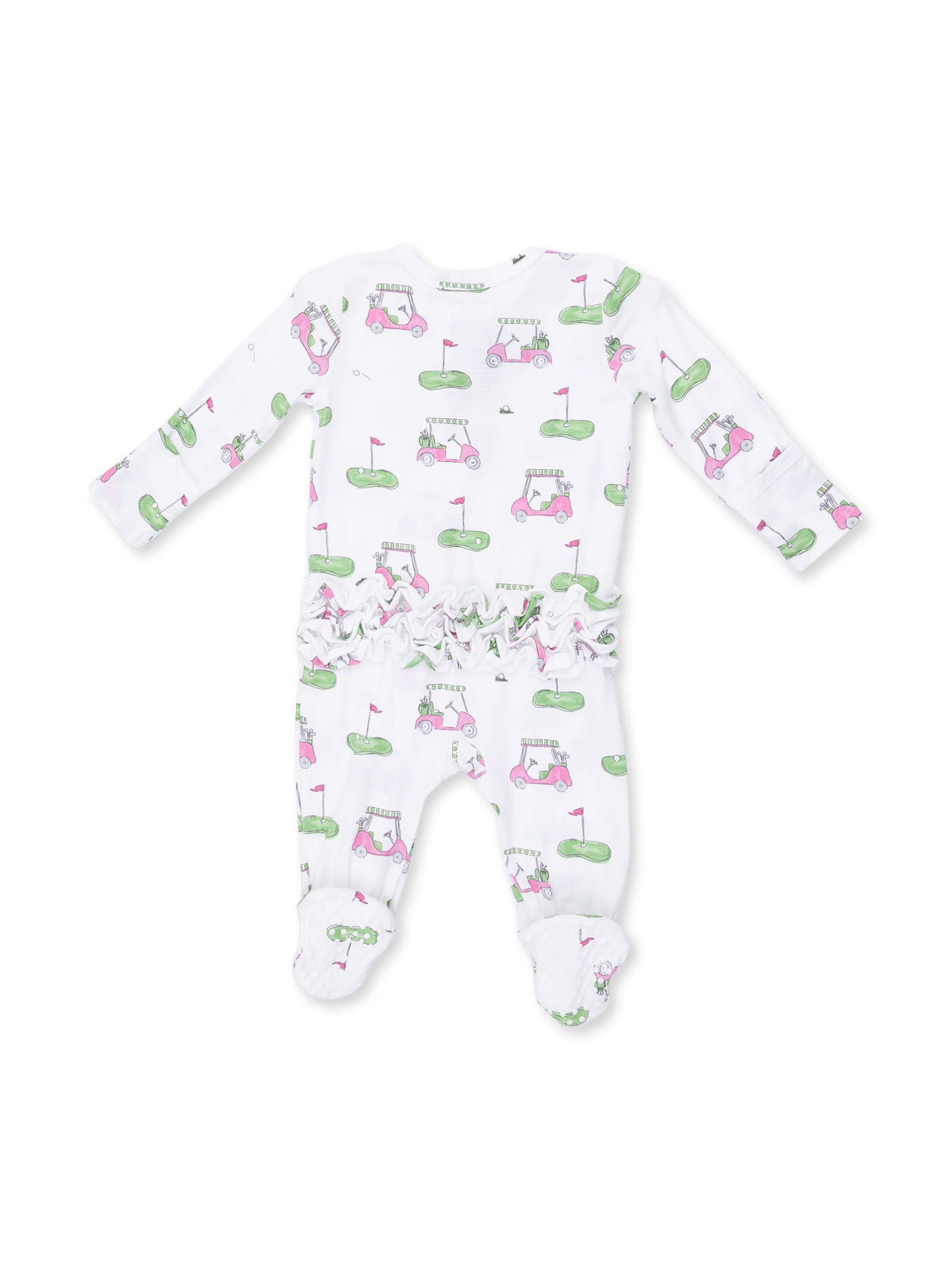 2-Way Zip Ruffle Footie, Golf Carts Pink