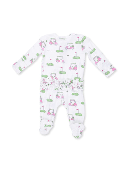 2-Way Zip Ruffle Footie, Golf Carts Pink