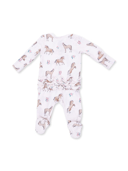 2-Way Zip Ruffle Footie, I Love Horses
