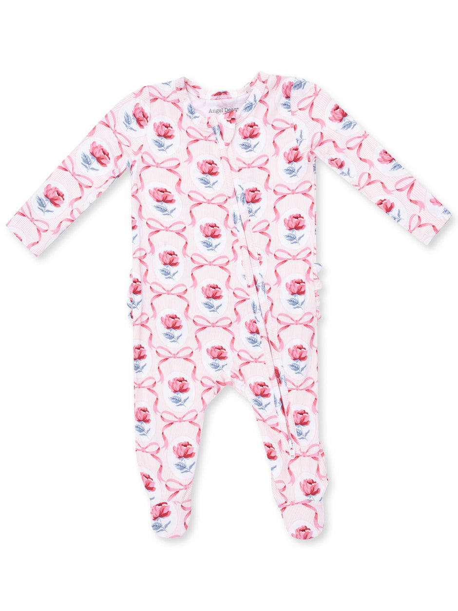 2-Way Zip Ruffle Footie, Leslie Rose