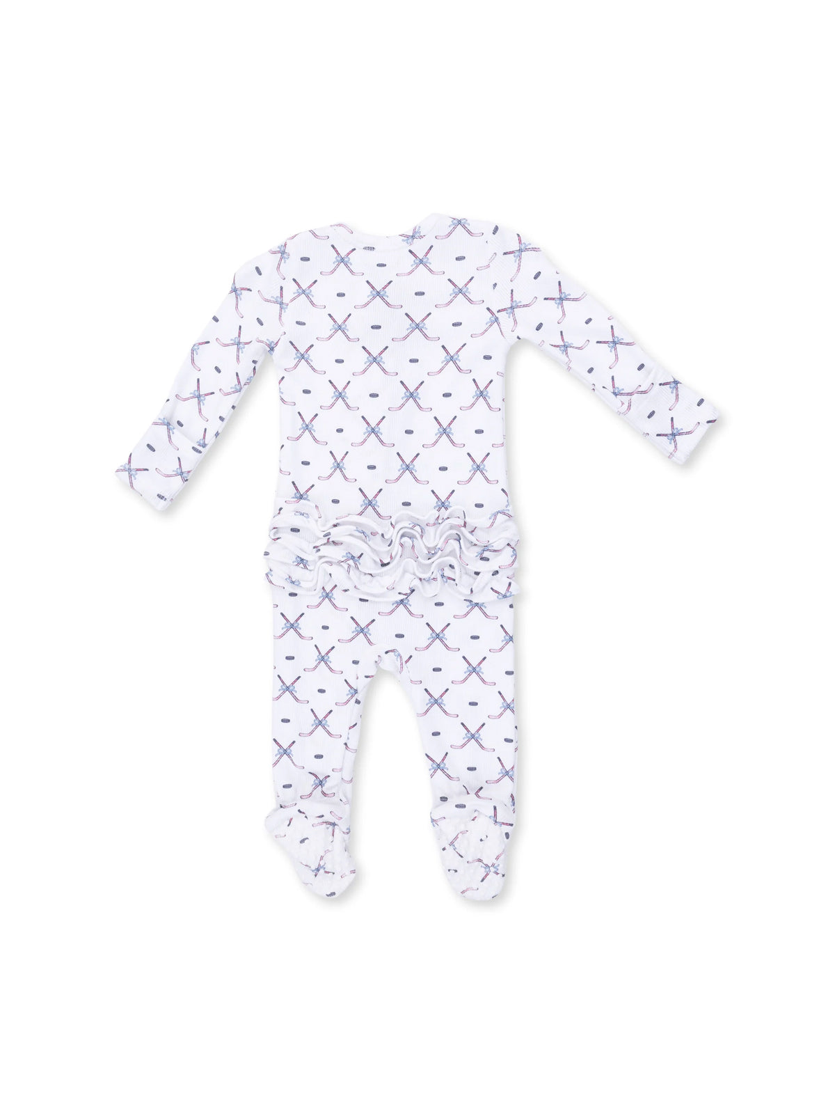 Ribbed 2-Way Ruffle Zip Footie, Simple Hockey Pink