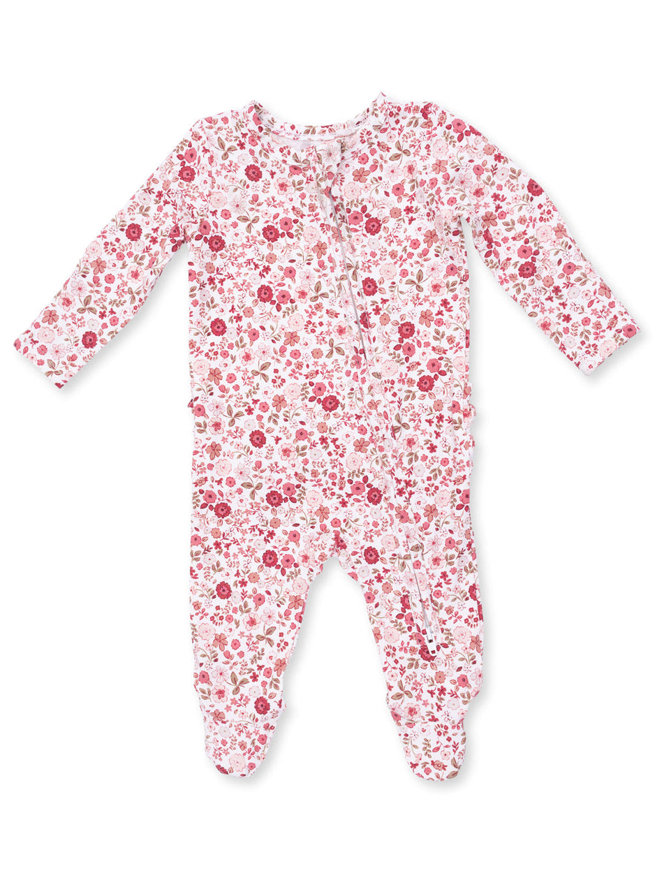 2-Way Zip Ruffle Footie, Serene Floral