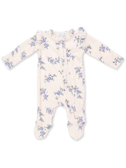 Velour Ruffle Sleeve 2-Way Zip Footie, Sweet Hanna Floral