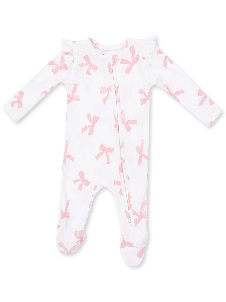 Ribbed Ruffle Sleeve 2-Way Zip Footie, Pretty Bows