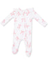 Ribbed Ruffle Sleeve 2-Way Zip Footie, Pretty Bows